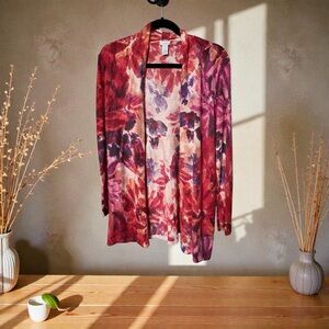 Chico's Red and Cream Knit Cardigan